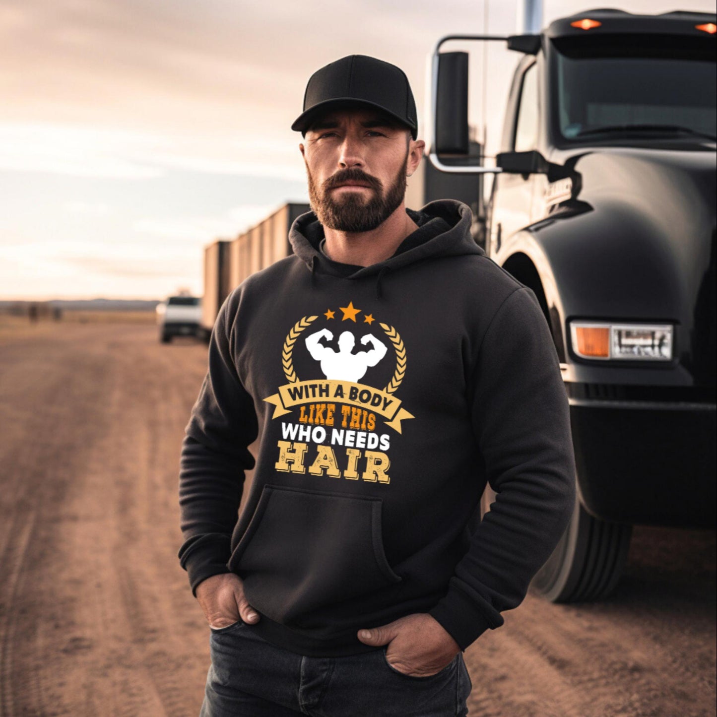 With a body like this who needs hair? Hoodie/Jumper.