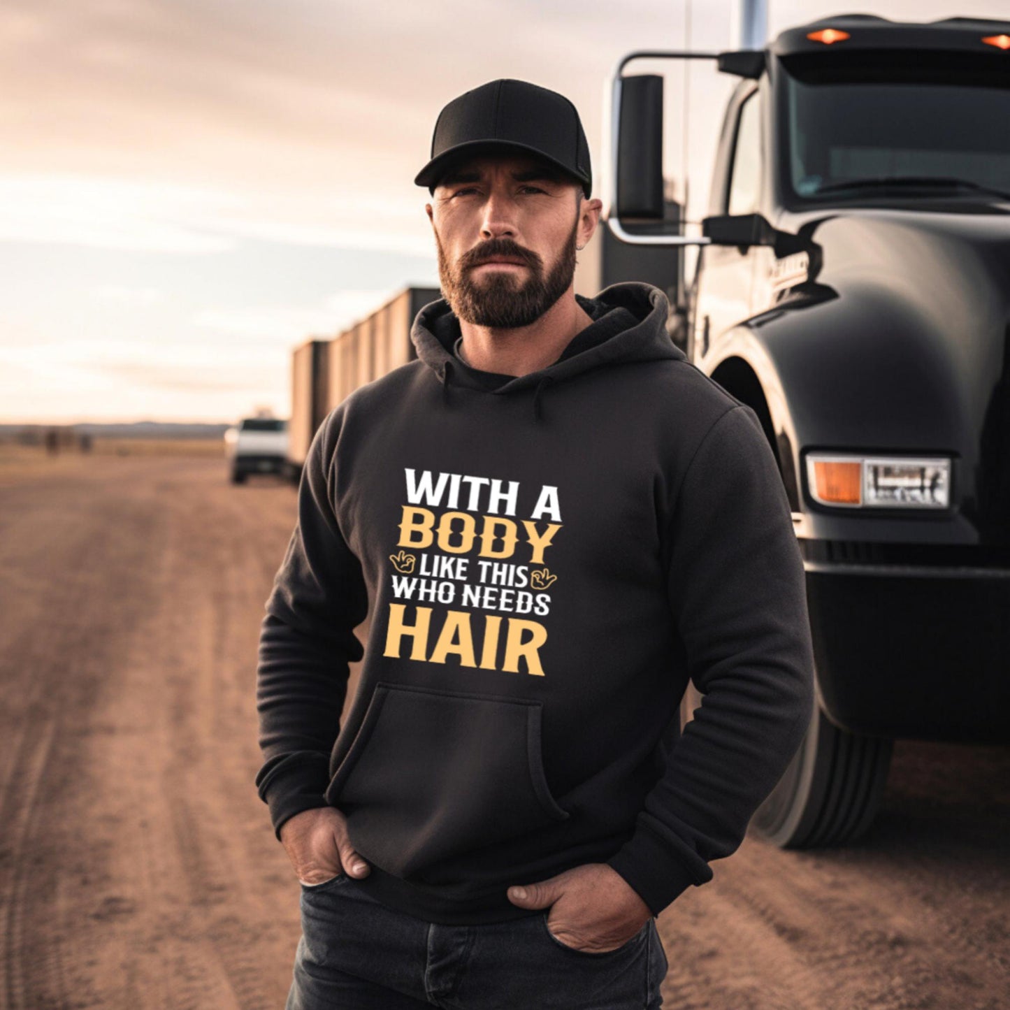 With a body like this who needs hair? Hoodie/Jumper.